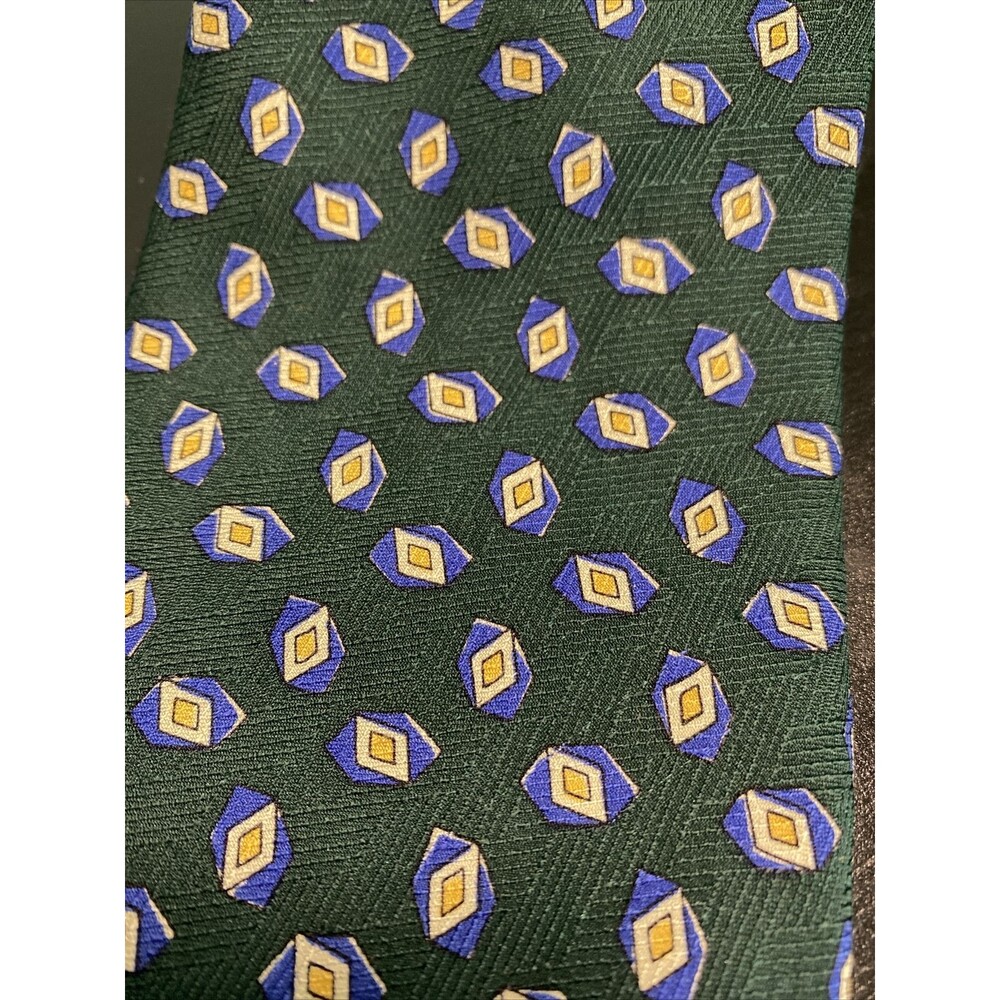 Polo Ralph Lauren Green And Blue Diamond Pattern Tie 100% Silk - Picture 2 of 5